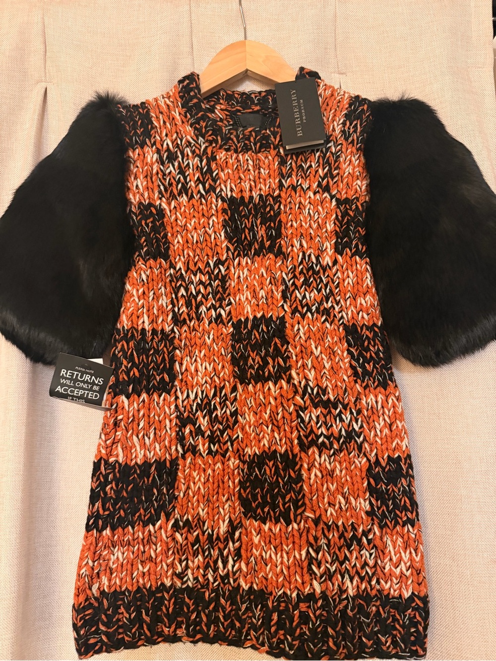 Burberry Prorsum Rare Runway Hand Knit Fur Sleeve Dress